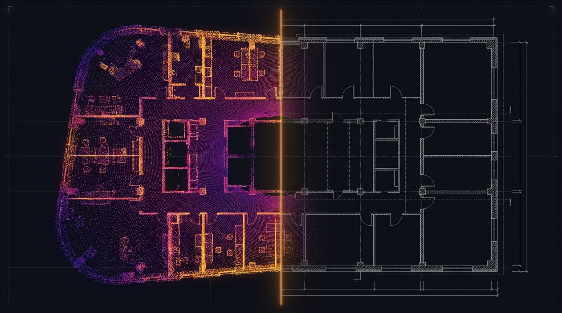Point cloud transitioning into an automatically derived 2D floor plan