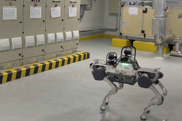 Inspection robot walking along a row of electrical switchgear panels