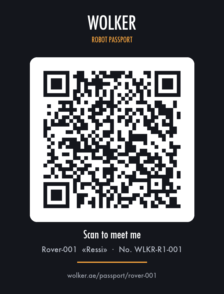 WOLKER robot passport QR card — Rover-001 Ressi