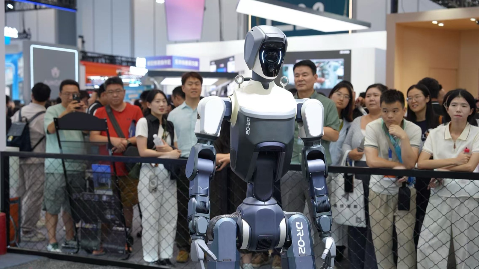 DEEP Robotics DR02 all-weather industrial humanoid robot close up at WRC 2026